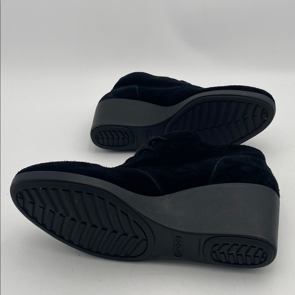CROCS Black suede wedge ankle boots women 8 casual office retro Y2K fall winter - Picture 7 of 11